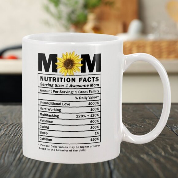 Mom Appreciation Mug "Mom Nutrition Facts" Gift for Christmas 11 oz Ceramic Mug - Picture 1 of 5